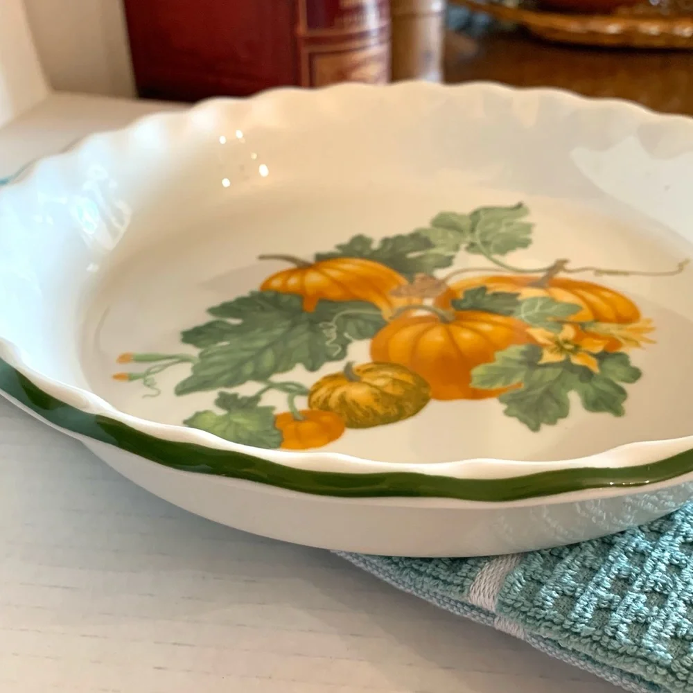 Vintage Porcelain Pie Plate Pumpkins Apilco France Fall Thanksgiving